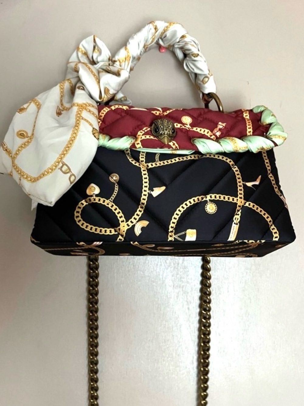 Kurt Geiger Kensington Quilted Nylon Scarf Handle Shoulder Satchel Bag NWT